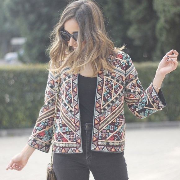 Zara embroidered embellished blazer jacket aztec - Picture 7 of 8